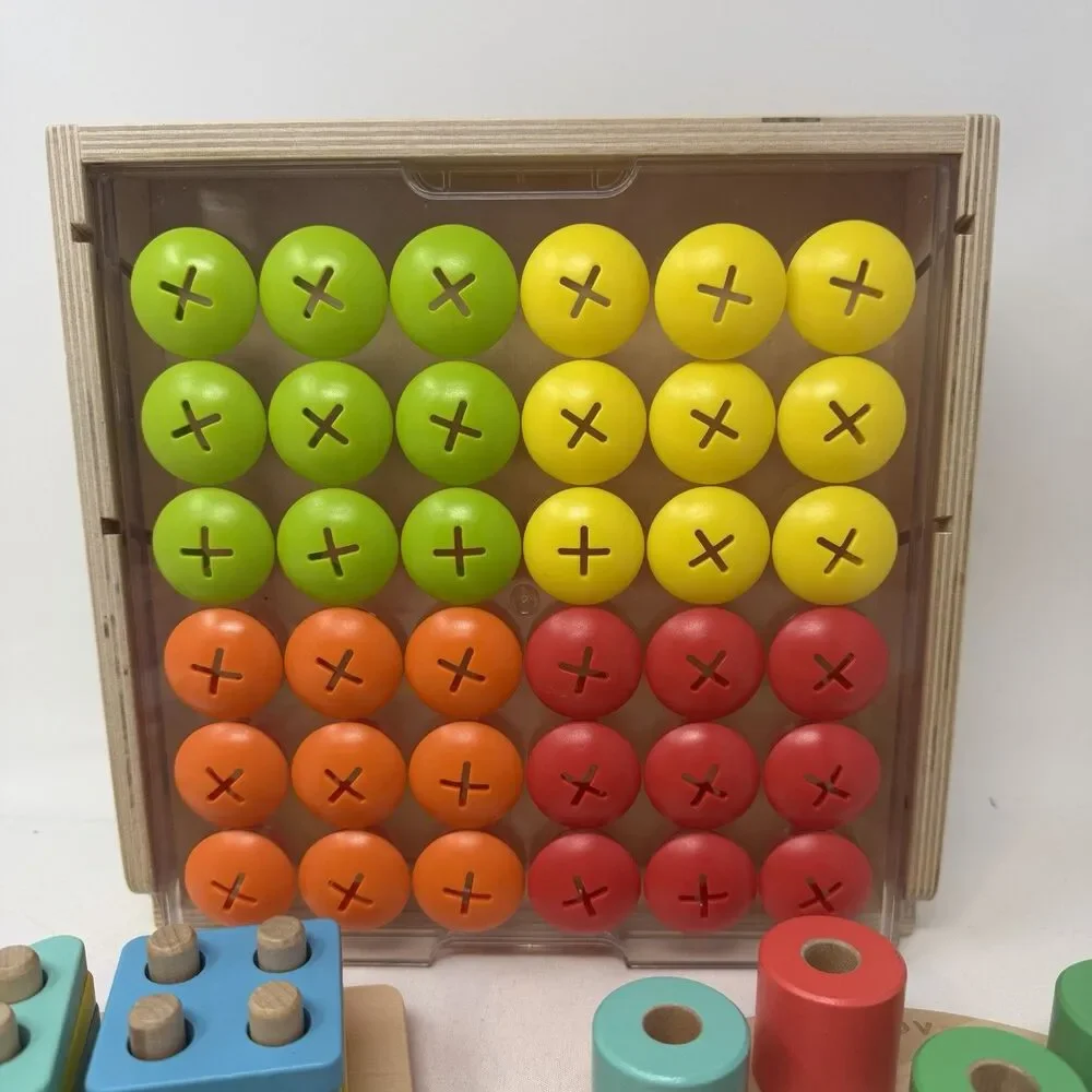 LOT 3 Lovevery Wood Montessori Style Puzzles Group Buttons Stacking Pegs